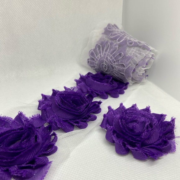 Lot of 14 Deep Purple shabby flowers NEW DIY - Picture 2 of 3
